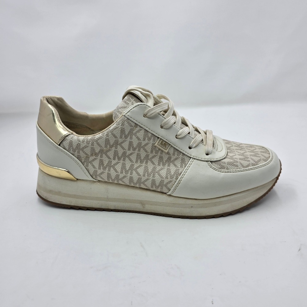 Michael Kors Womens Billie Trainer Sneakers White Gold Logo LS21J Size 10